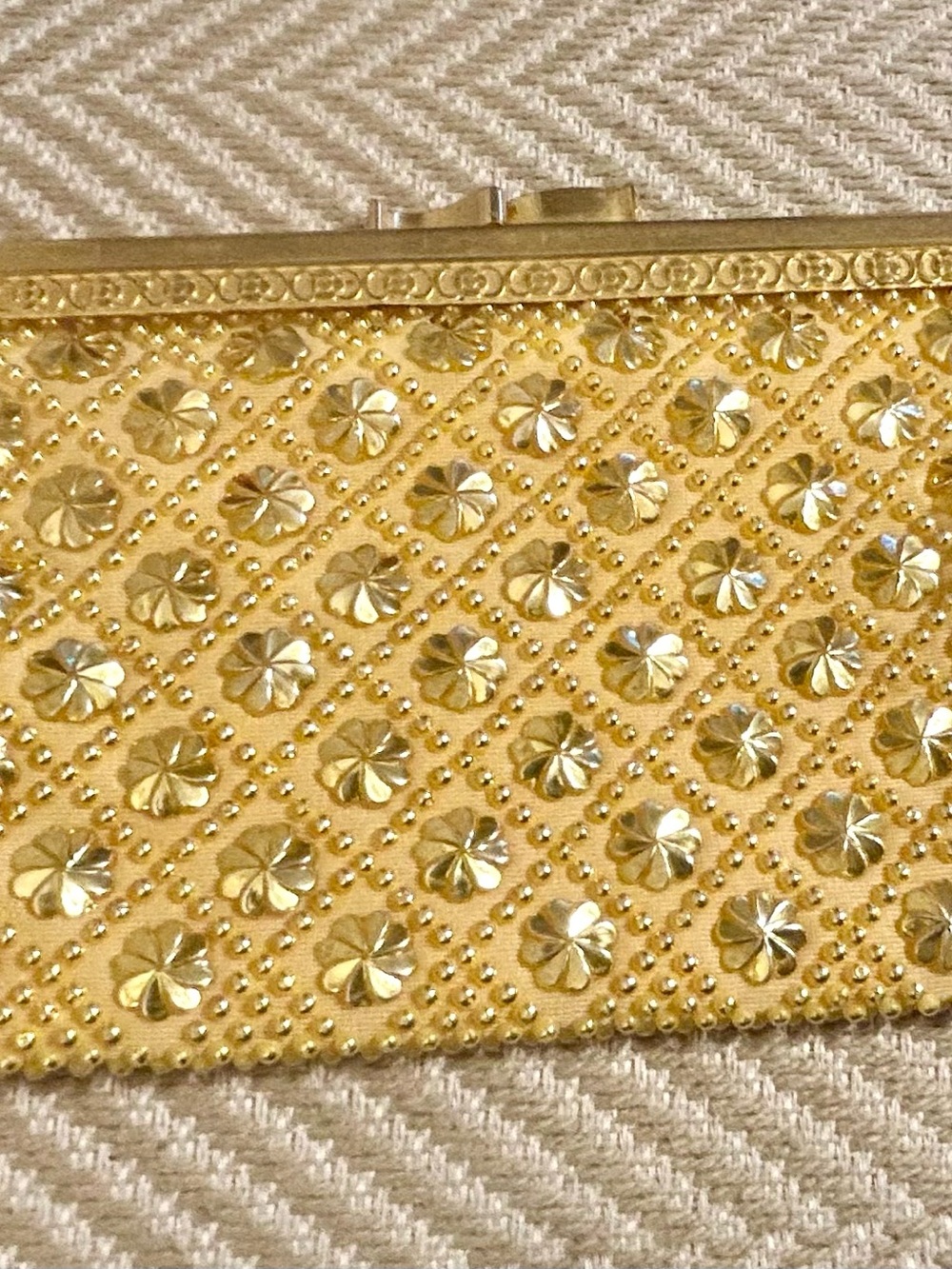 Metallic Gold Floral Embossed Evening Clutch